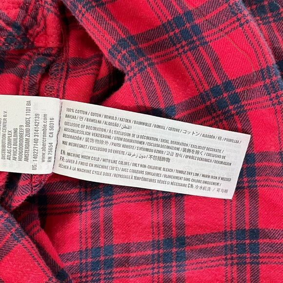 Abercrombie & Fitch Red Plaid Button Down Flannel Shirt Medium - Picture 10 of 11